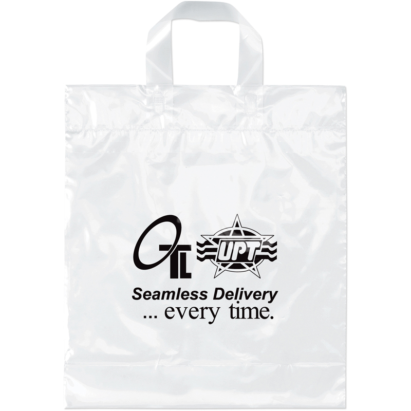 13 W x 15-1/4 H x 4 - Soft Loop Handle Plastic Tote Bags 