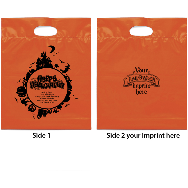 12 W x 14-7/8 H x 3 - Halloween Theme - Scary Night Plastic Tote Bags