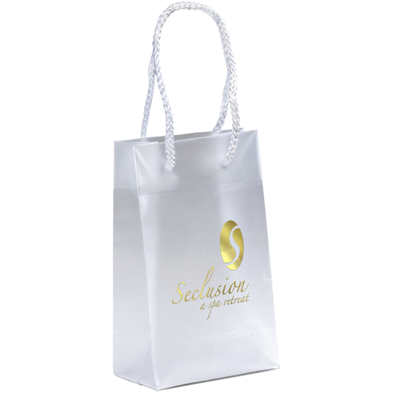 5 W x 3 x 7-7/8 H - Retro Frosted Plastic Tote Bags 