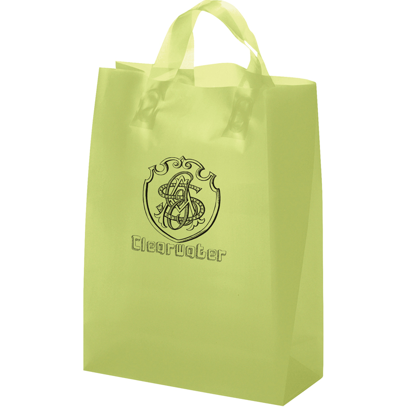 10 W x 5 x 12-7/8 H - Colorful Frosted Plastic Shopping Tote Bags 