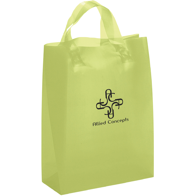 8 W x 4 x 9-7/8 H - Colorful Frosted Plastic Shopping Tote Bags 