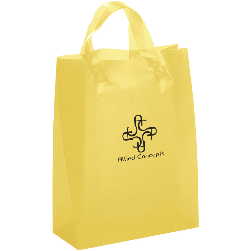 8 W x 4 x 9-7/8 H - Colorful Frosted Plastic Shopping Tote Bags 
